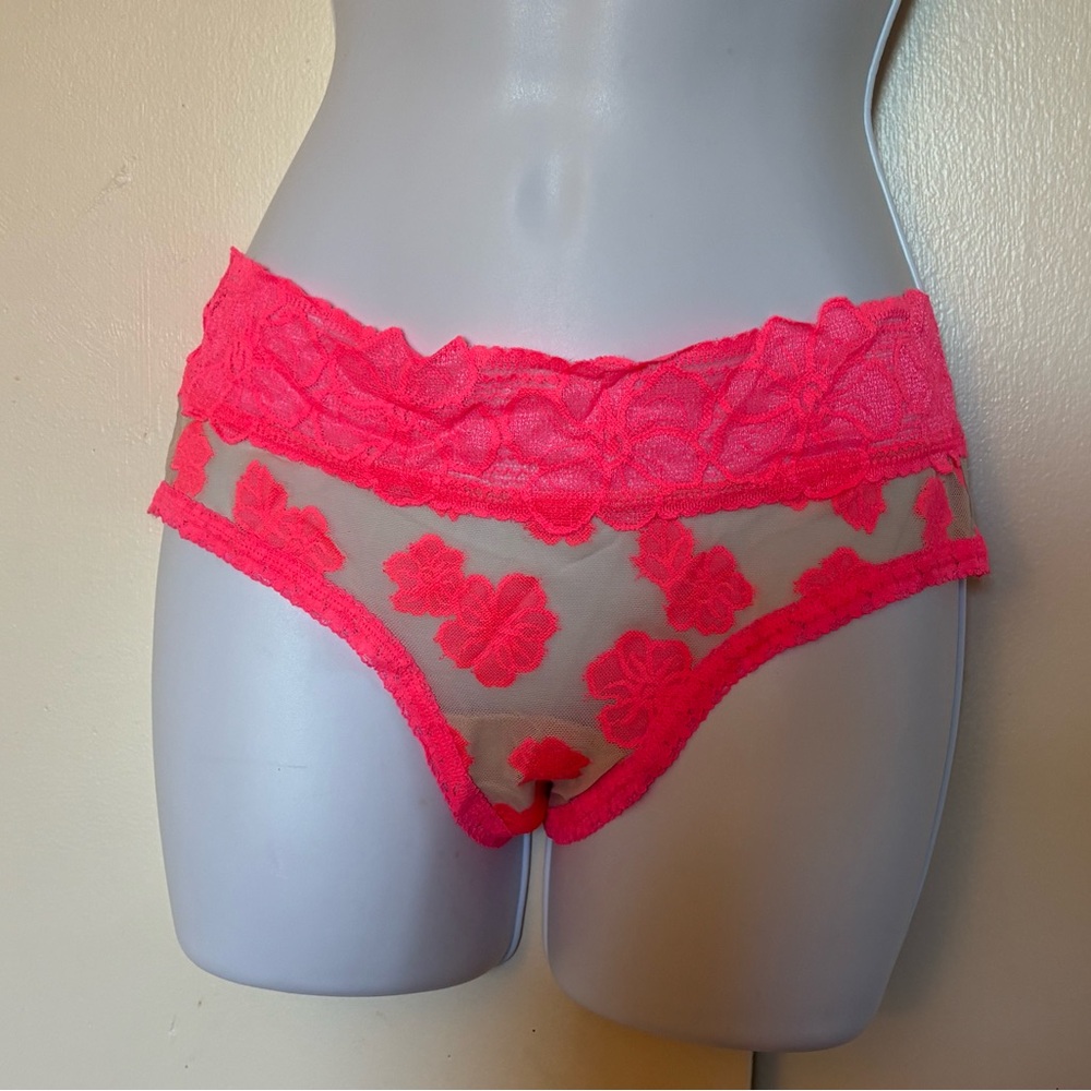 PINK Victoria's Secret Neon Pink Floral Lace Bikini Panty